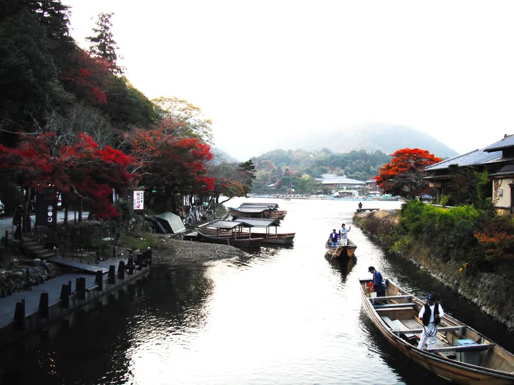 Katsura River and wooded hills at Arashiyama