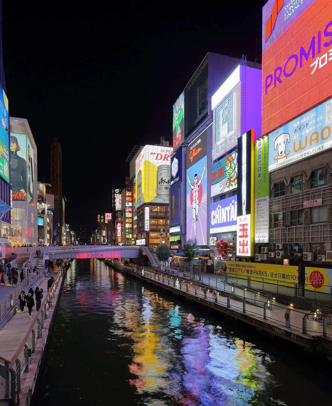 Dotonbori canal and illuminated streets in Osaka
