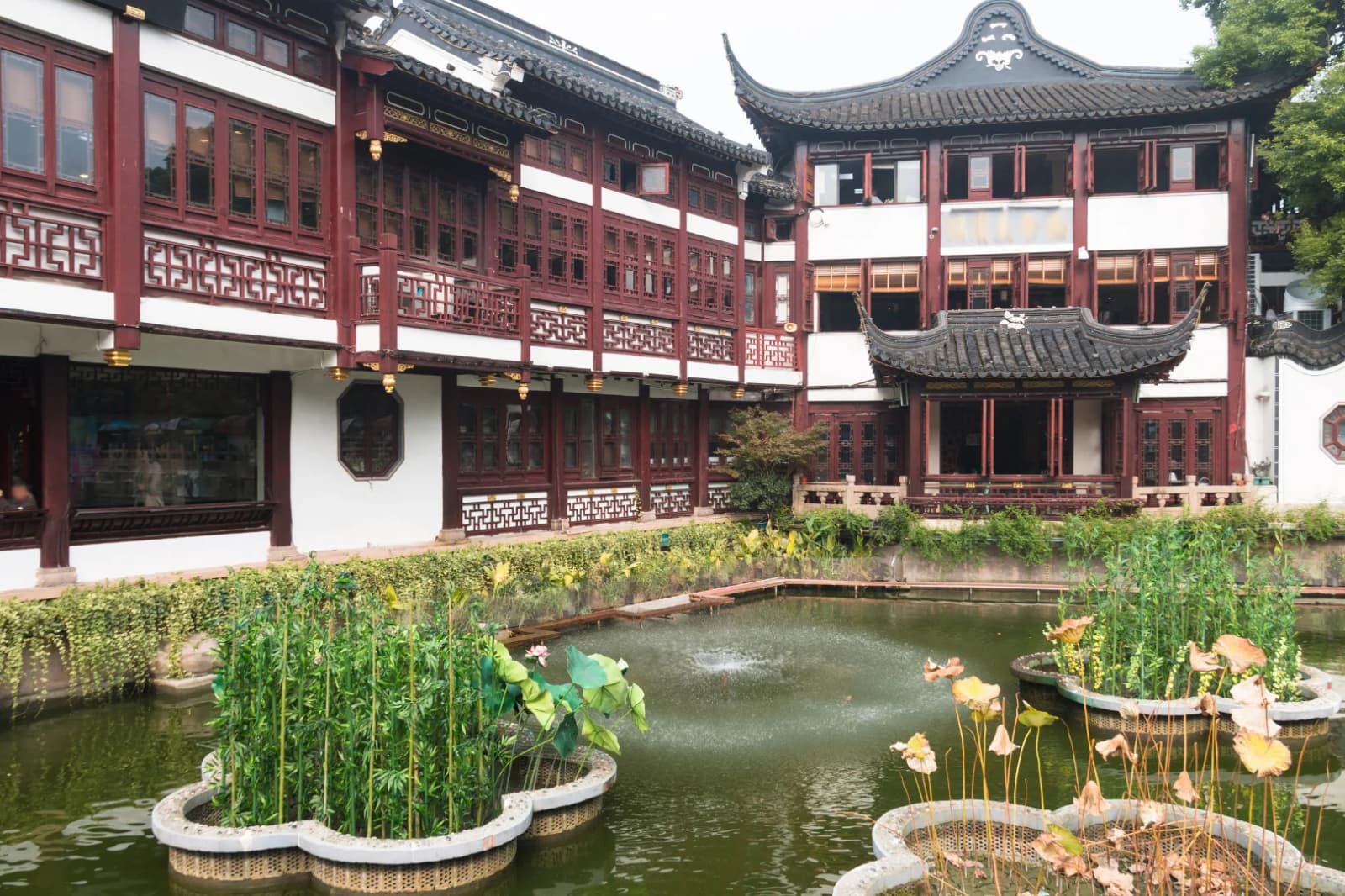 The zigzag bridge and pond beside Yu Garden in Shanghai’s old city