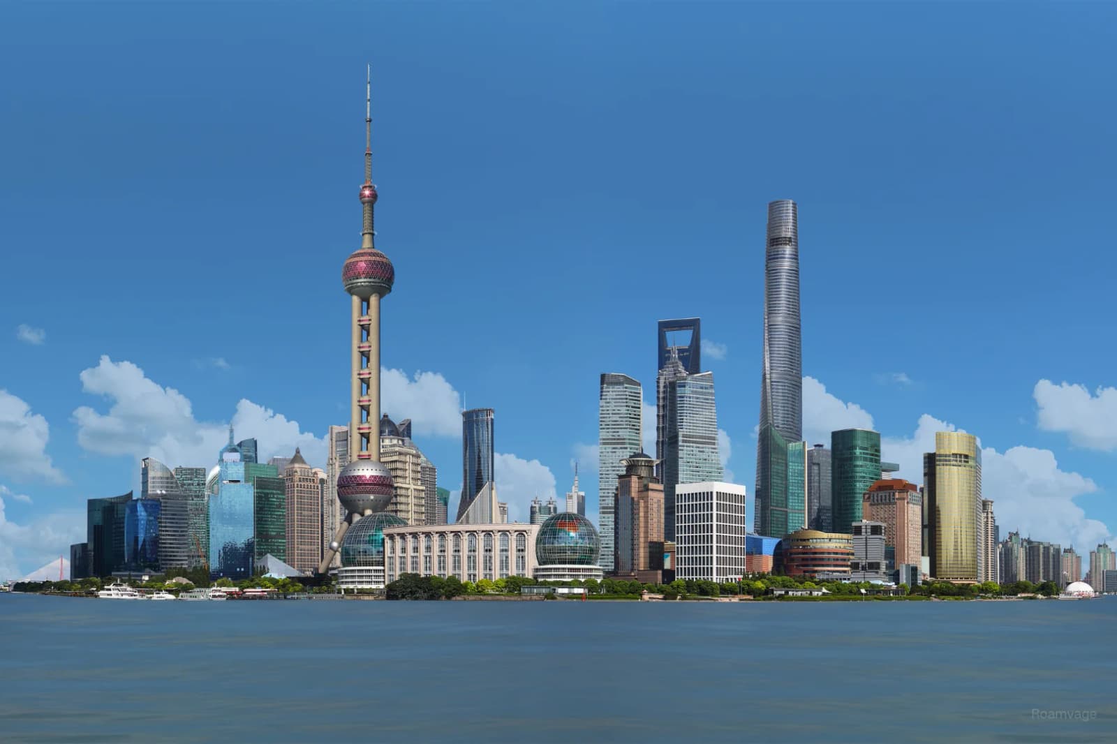 The Bund and the towers of Lujiazui on opposite sides of the Huangpu River