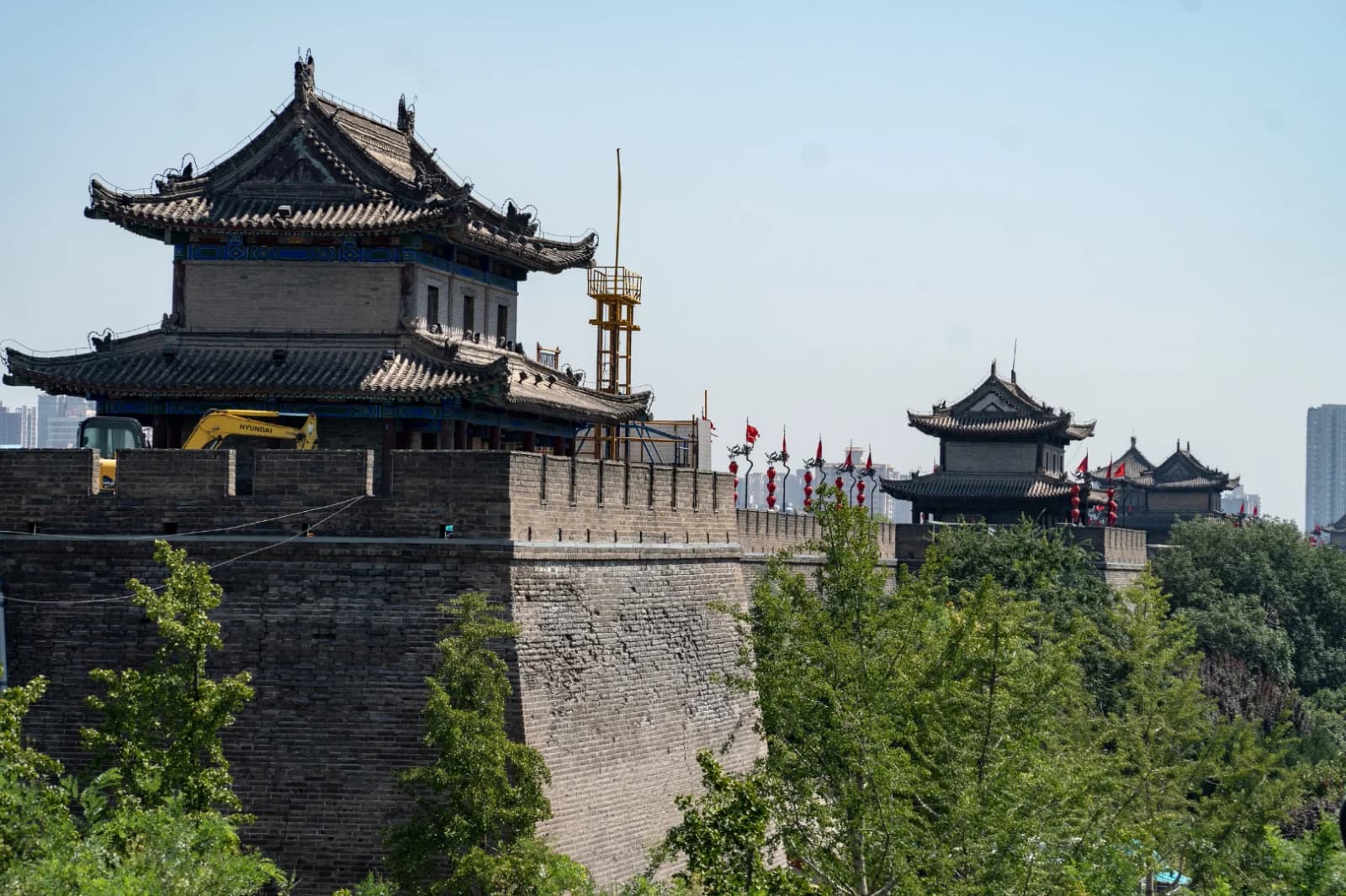 A corner tower and brick ramparts on Xi’an’s city wall