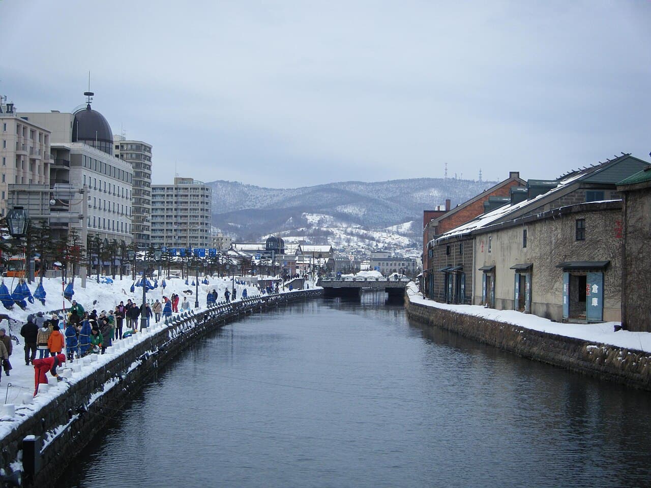 Otaru Canal and stone warehouses in snow