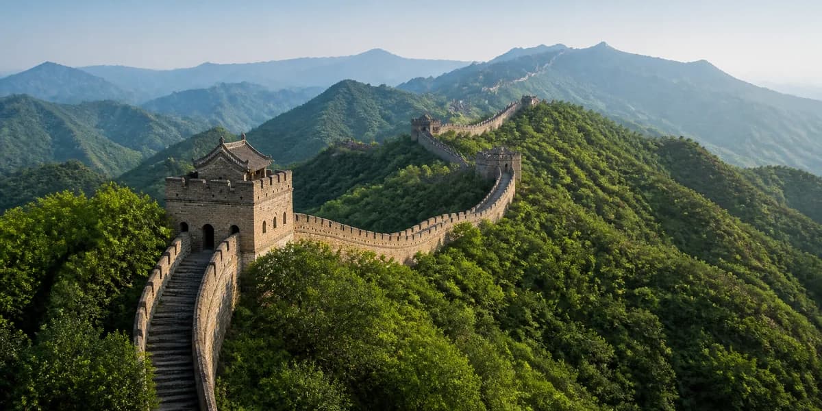 The Great Wall across mountain ridges