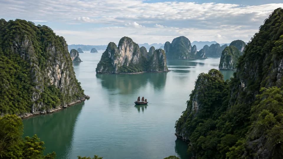 Illustration of limestone islands in Ha Long Bay, northern Vietnam